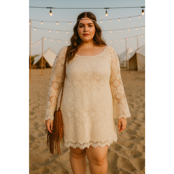 American Eagle Outfitters Dresses & Skirts - American Eagle Women Dress Large Ivory Bell Sleeve Boho Festival Crochet Cowgirl